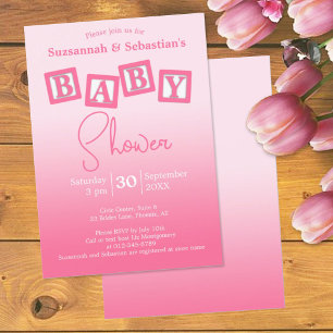 Fun Pink Ombre BABY Girl Blocks Showuitnodiging Kaart