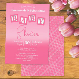 Fun Pink Ombre BABY Girl Blocks Showuitnodiging Kaart
