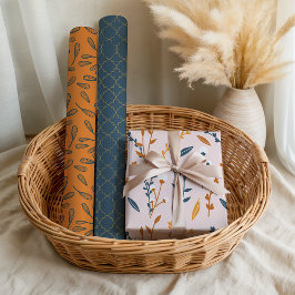 Fun Pink Oranje Blue Floral Geometric Inpakpapier Vel