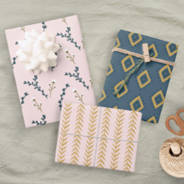 Fun Pink Oranje Blue Floral Geometric Inpakpapier Vel