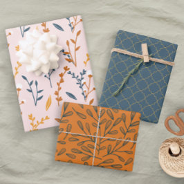 Fun Pink Oranje Blue Floral Geometric Inpakpapier Vel