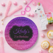 Fun Pink Paars Glitter Sparkle Birthday Papieren Bordje (Feest)