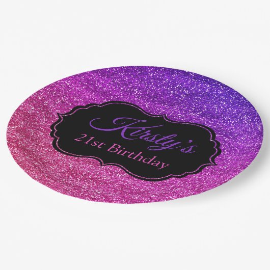Fun Pink Paars Glitter Sparkle Birthday Papieren Bordje (Gekanteld)