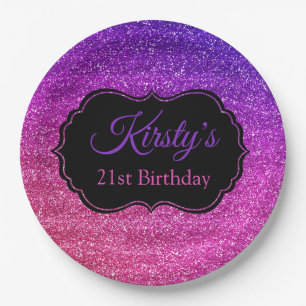 Fun Pink Paars Glitter Sparkle Birthday Papieren Bordje