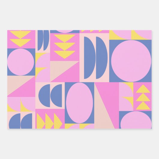 Fun Pink Paars Patchwork Quilt Geometric Pattern Inpakpapier Vel (Voorkant 3)