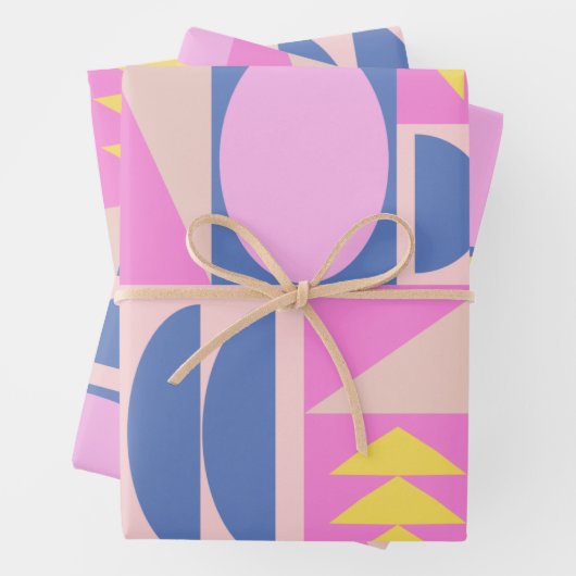 Fun Pink Paars Patchwork Quilt Geometric Pattern Inpakpapier Vel (In situ)