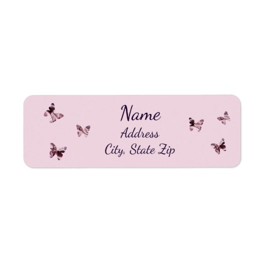 Fun Pink Paars Satin Butterflies Patroonadres Etiket (Voorkant)
