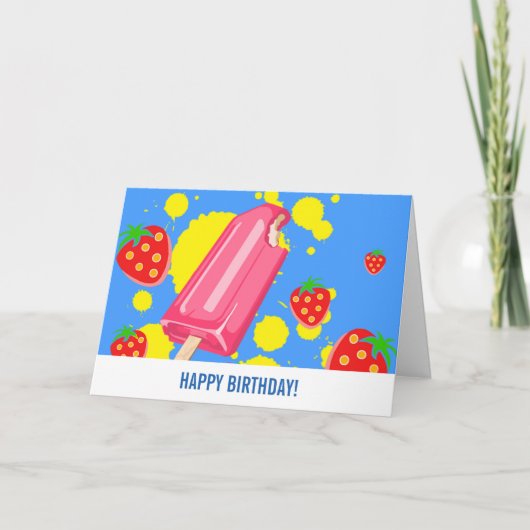 Fun Pink Popsicle and Strawberries Birthday Kaart (Voorkant)