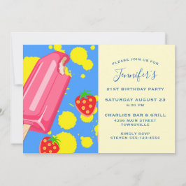 Fun Pink Popsicle and Strawberries Birthday Kaart
