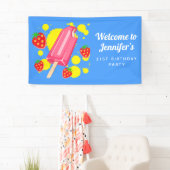 Fun Pink Popsicle and Strawberries Birthday Spandoek (Insitu)