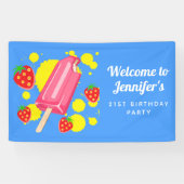 Fun Pink Popsicle and Strawberries Birthday Spandoek (Horizontaal)