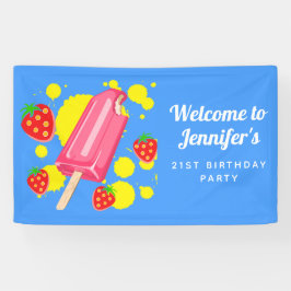 Fun Pink Popsicle and Strawberries Birthday Spandoek