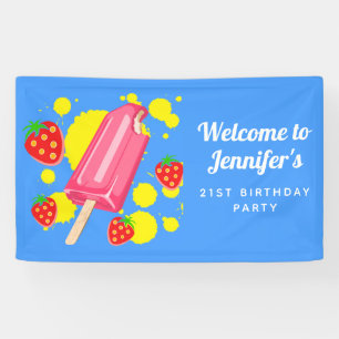 Fun Pink Popsicle and Strawberries Birthday Spandoek