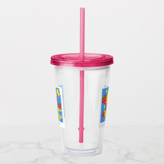 Fun Pink Popsicle en aardbeien Hallo zomer Acryl Drinkbeker (Rechts)