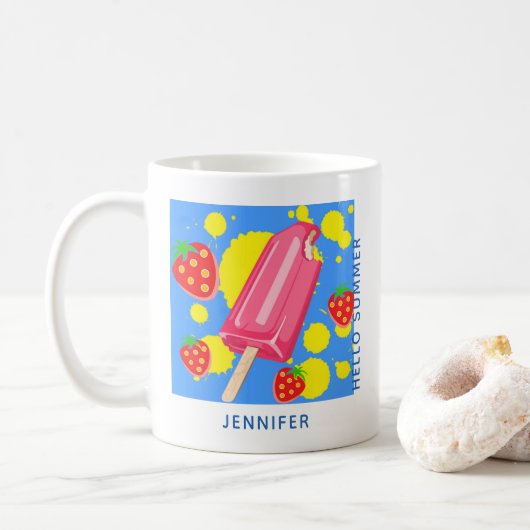 Fun Pink Popsicle en aardbeien Hallo zomer Koffiemok (Met donut)