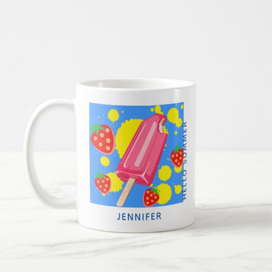 Fun Pink Popsicle en aardbeien Hallo zomer Koffiemok (Links)