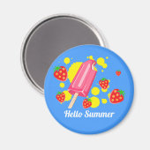 Fun Pink Popsicle en aardbeien Hallo zomer Magneet (Voorkant / Achterkant)