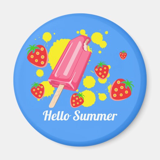 Fun Pink Popsicle en aardbeien Hallo zomer Magneet (Voorkant)