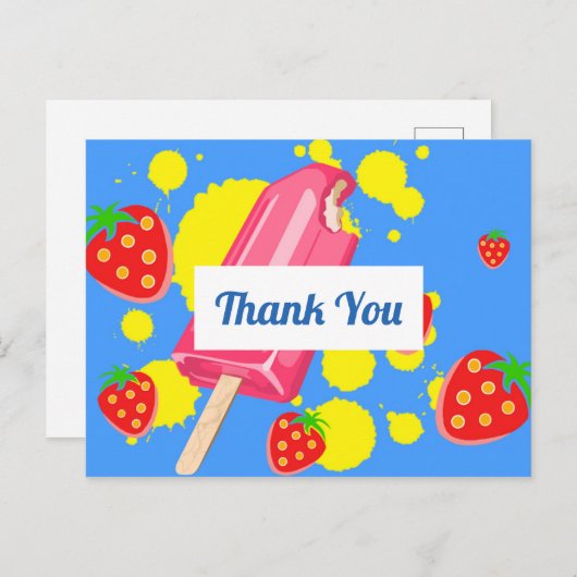 Fun Pink Popsicle en aardbeien Hartelijk dank Briefkaart (Voorkant / Achterkant)