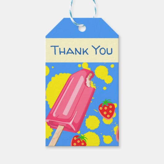 Fun Pink Popsicle en aardbeien Hartelijk dank Cadeaulabel (Voorkant)