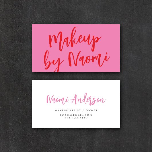 Fun Pink + Red Modern Calligraphy Script Visitekaartje