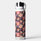 Fun Pink Retro Floral Pattern Monogram Waterfles (Achterkant)