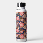 Fun Pink Retro Floral Pattern Monogram Waterfles (Rechts)