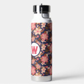 Fun Pink Retro Floral Pattern Monogram Waterfles (Links)