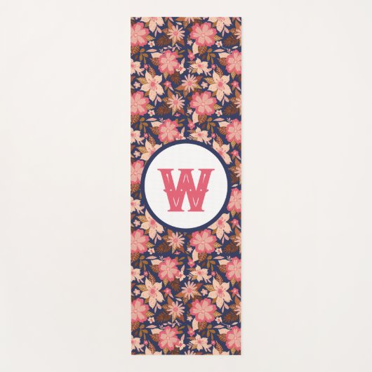 Fun Pink Retro Floral Pattern Monogram Yoga Mat (Voorkant)