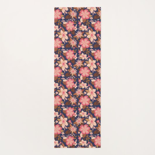 Fun Pink Retro Floral Pattern Monogram Yoga Mat (Achterkant)