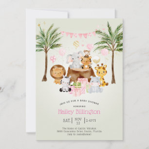 Fun Pink Safari Oerwoud Waterverf Girl Baby shower Kaart