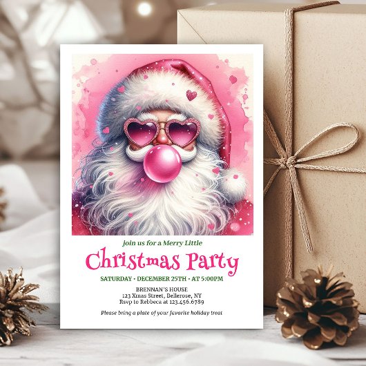 Fun pink santa bubble gum watercolor Christmas i  Kaart