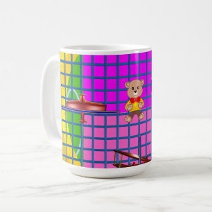 Fun Pink Squares Duck Plane Musical Note Koffiemok