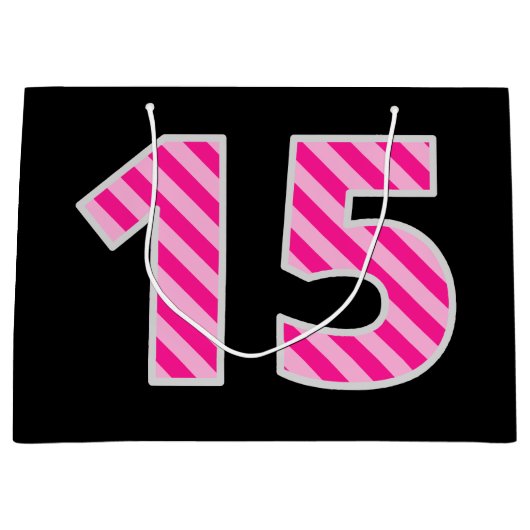 Fun Pink Striped "15"; Happy 15th Birthday; naam Groot Cadeauzakje (Voorkant)