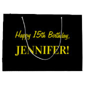 Fun Pink Striped "15"; Happy 15th Birthday; naam Groot Cadeauzakje (Achterkant)