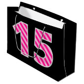 Fun Pink Striped "15"; Happy 15th Birthday; naam Groot Cadeauzakje (Voorkant Gekanteld)