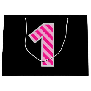 Fun Pink Striped "1"; Happy 1st Birthday; naam Groot Cadeauzakje