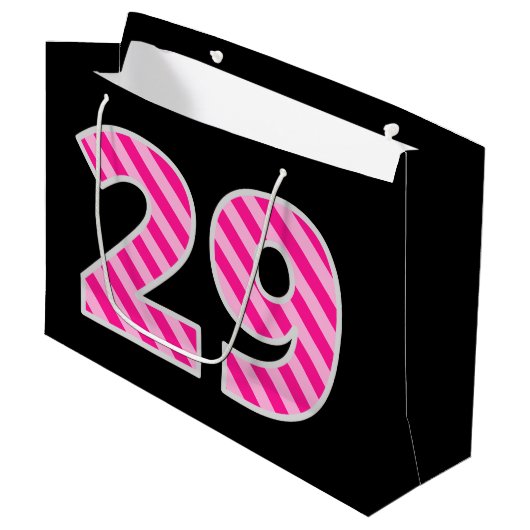 Fun Pink Striped "29"; Happy 29th Birthday; naam Groot Cadeauzakje (Voorkant Gekanteld)
