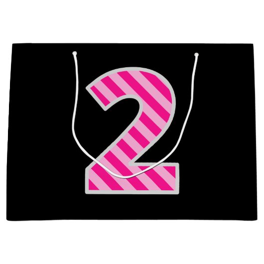 Fun Pink Striped "2"; Happy 2nd Birthday; naam Groot Cadeauzakje (Voorkant)