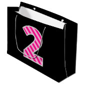 Fun Pink Striped "2"; Happy 2nd Birthday; naam Groot Cadeauzakje (Voorkant Gekanteld)