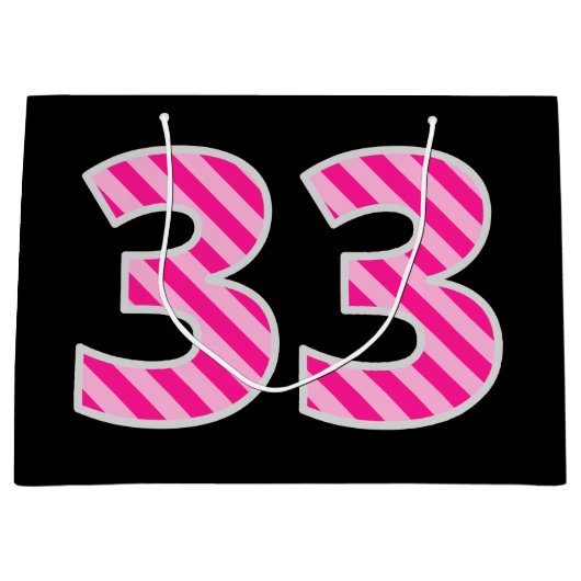 Fun Pink Striped "33"; Happy 33rd Birthday; naam Groot Cadeauzakje (Voorkant)