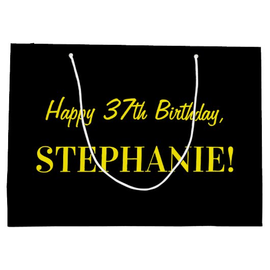 Fun Pink Striped "37"; Happy 37th Birthday; naam Groot Cadeauzakje (Achterkant)