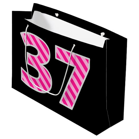 Fun Pink Striped "37"; Happy 37th Birthday; naam Groot Cadeauzakje (Voorkant Gekanteld)