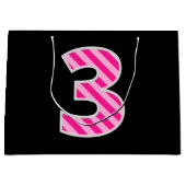 Fun Pink Striped "3"; Happy 3rd Birthday; naam Groot Cadeauzakje (Voorkant)