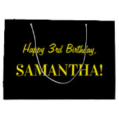 Fun Pink Striped "3"; Happy 3rd Birthday; naam Groot Cadeauzakje (Achterkant)