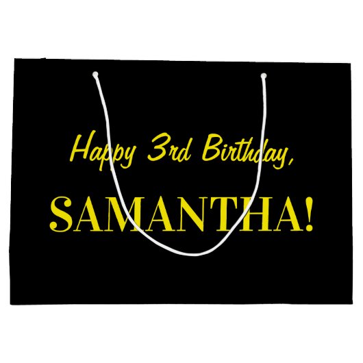 Fun Pink Striped "3"; Happy 3rd Birthday; naam Groot Cadeauzakje (Achterkant)