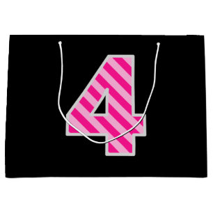 Fun Pink Striped "4"; Happy 4th Birthday; naam Groot Cadeauzakje