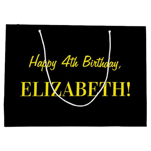 Fun Pink Striped "4"; Happy 4th Birthday; naam Groot Cadeauzakje (Achterkant)