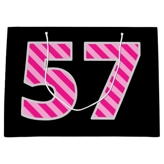 Fun Pink Striped "57"; Happy 57th Birthday; naam Groot Cadeauzakje (Voorkant)