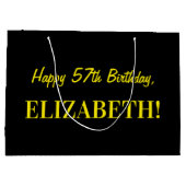 Fun Pink Striped "57"; Happy 57th Birthday; naam Groot Cadeauzakje (Achterkant)